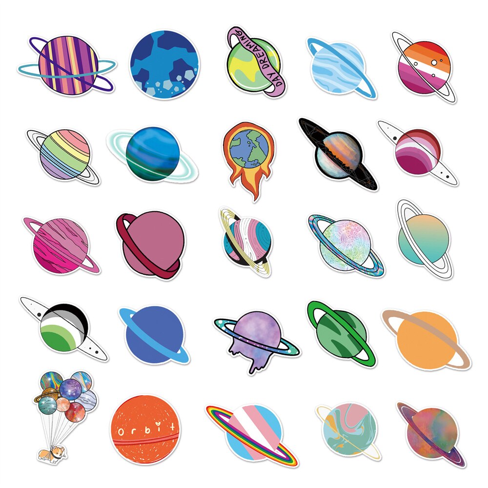 10/30/50Pcs Ruimte Diy Planeet Sticker Notebook Trolley Case Bike Scooter Waterdichte Graffiti Speelgoed Sticker