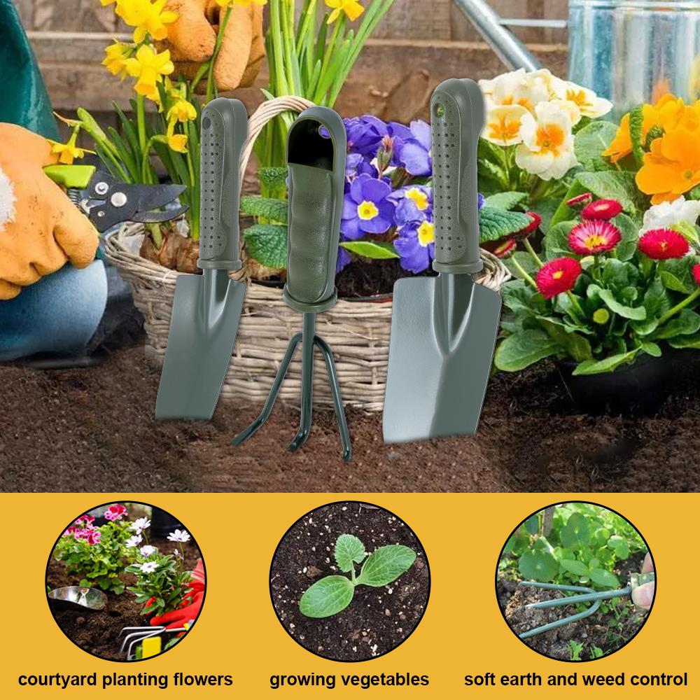 Haveredskabssæt haveskovl rive pp grøn gartnerværktøj potteplanter multifunktionssæt 3 stk/sæt bærbart holdbart