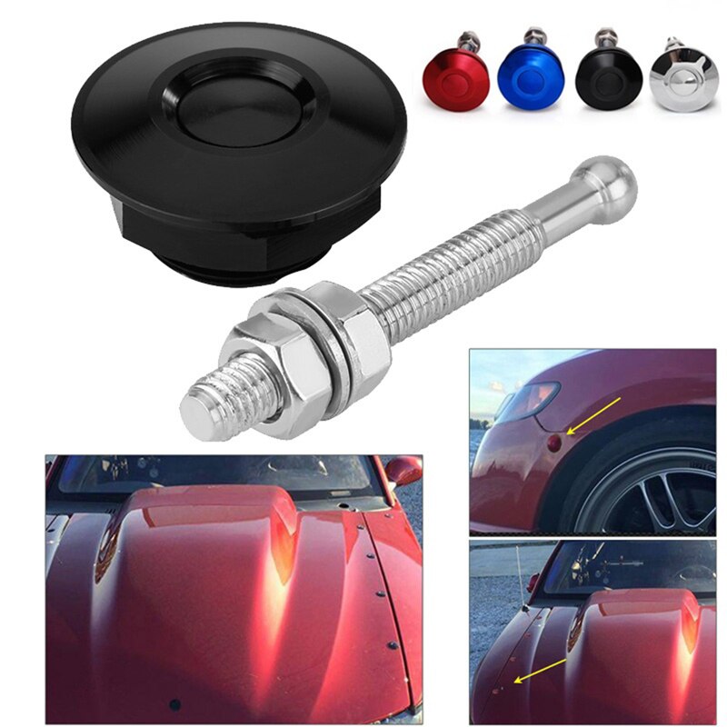 Push Button Billet Hood Pins Lock Clip Kit Engine Bonnets Lock Aluminum Car Quick Latch