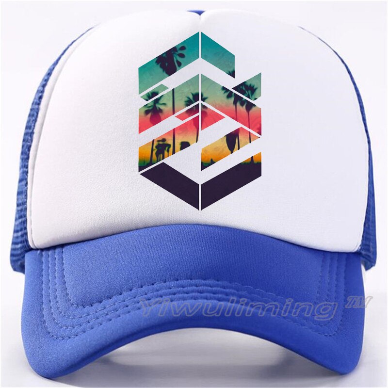 Newsummer trucker kepsar geometrisk solnedgång strand cool sommar svart vuxen cool baseball mesh nät trucker kepsar hatt för män justerbar