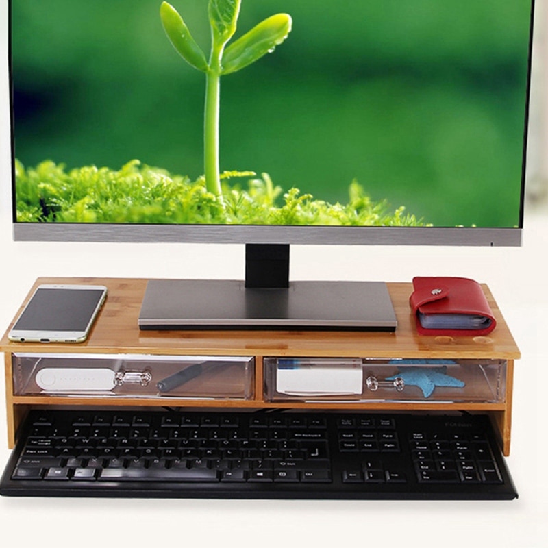 Monitor Stand Riser With Storage Organizer Bamboo Monitor Screen Increased Shelf Desk Storage Box Rack