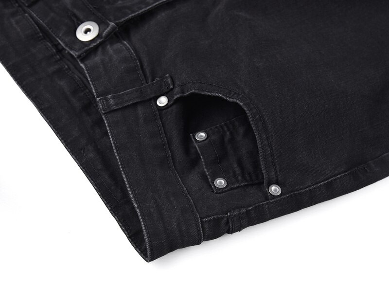 negro icono Hombres estilo ceñido rasgado Jeans Hiphop Bordado de letras agujero roto hombre Casual Jeans pantalones vaqueros