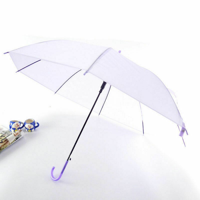 6 kleuren Transparant Clear Paraplu Lange Steel Rechte Stok Regen Parasols: Paars