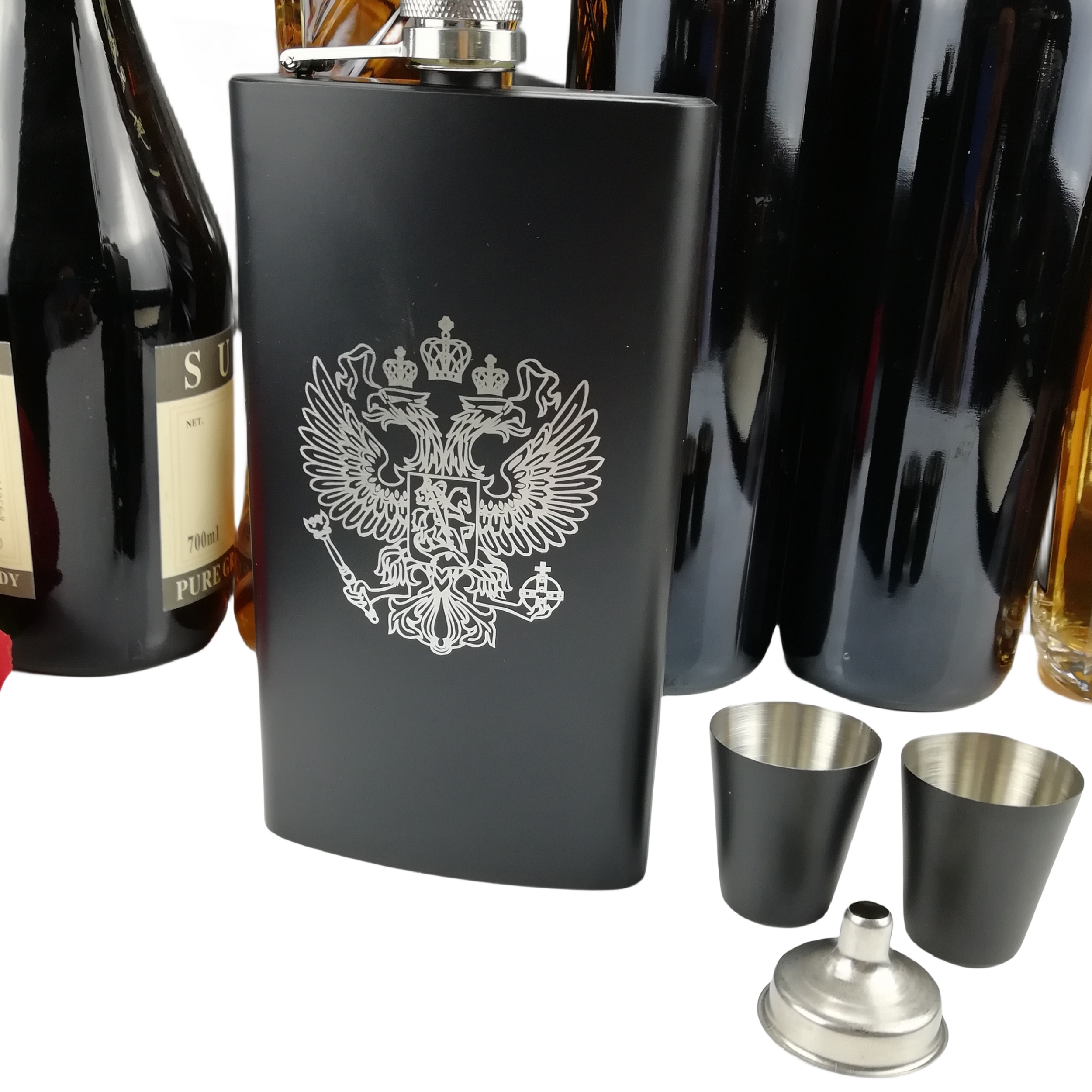Lead -free 12oz whiskey flask stainless steel flask ,black and silver