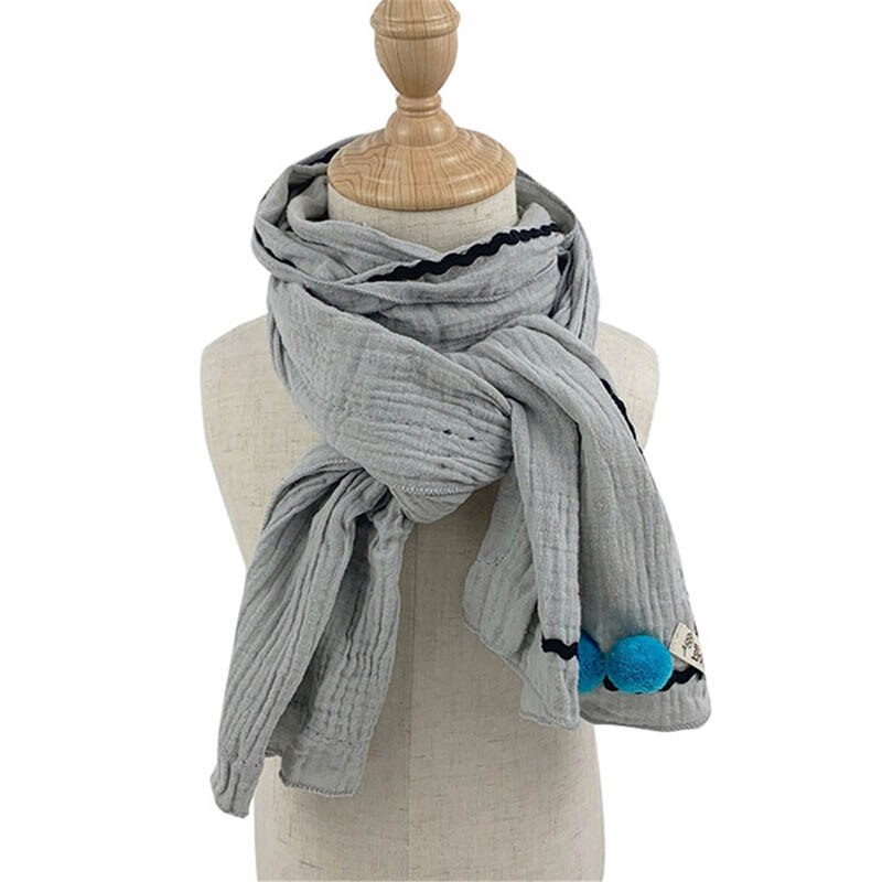 Høst vinter ensfarget bomull lin barneskjerf varmt takrenne jenter smekker matchende enkel pustende komfortabel baby  c83: Grå