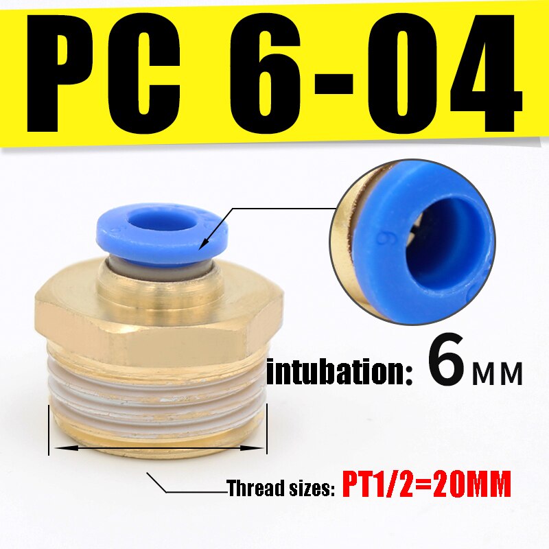 Pneumatisk Hurtigkobling Messing Hankjønn Gjenge 1/8"-1/2" BSPT til 4-12mm OD Slange: Pc6-04