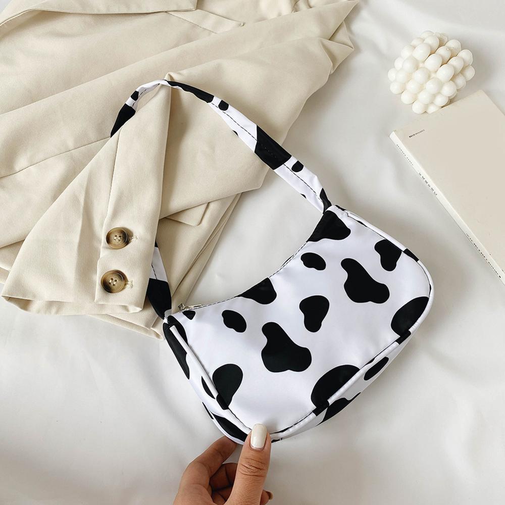 Cow Milk Print Women Handbag Totes Female Casual Underarm Shoulder Bags Popular Simple Female Daily Bag: B