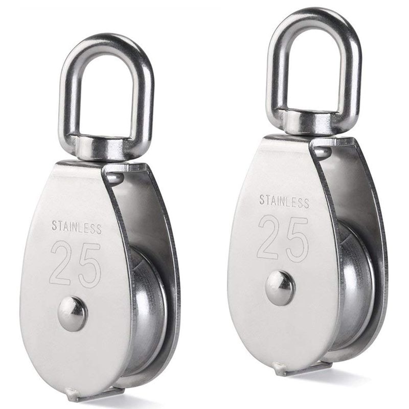 2 stuks 25mm enkele katrolblokken  in 304 roestvrij staal  m25 katrolrol laden 400kg -  zilver