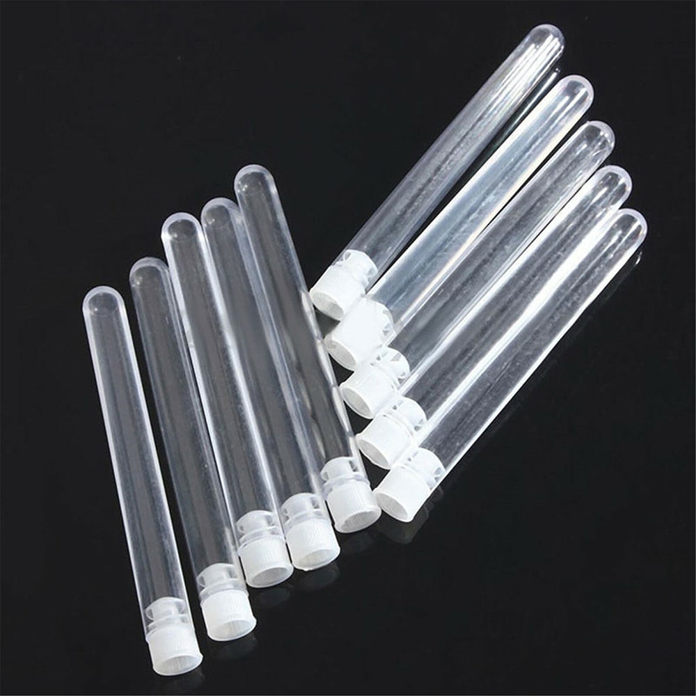 50pcs Clear Plastic Test Tube Transparent Round Bottom Tube Vial with Cap Home Storage Bottle 12x100/15x100mm