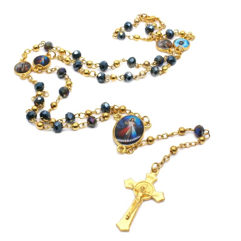 Kruis Hanger Rozenkrans Ketting Christelijke Religie Jezus Glas Kristal Ketting Sieraden Charm: 1