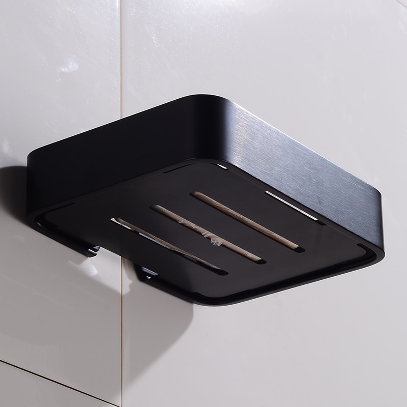 Badeværelse sæbeholder bruser vægmonteret sort sæbeskål opbevaringsholder aluminium dekorative sæbeskåle boks kurv firkantet