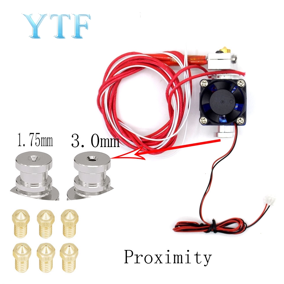 V6 Extruder Kit J-head Metalen Extruder 3D Printer Case met Fan Cover PTFE 0.2-08mm, 1.75mm 3mm