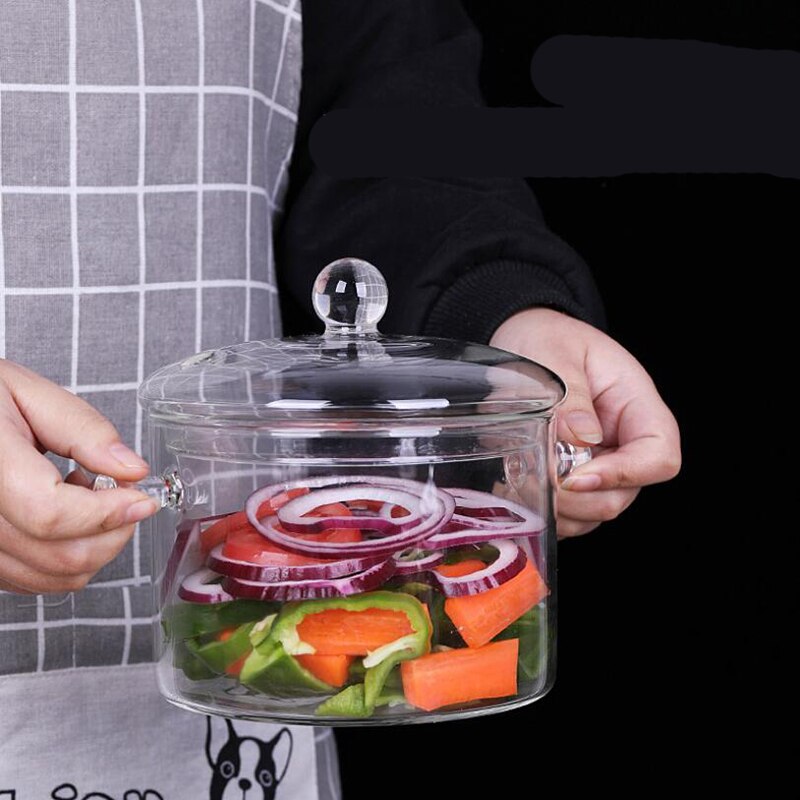-Household Transparent Glass Soup Pot Kitchen Heat-Resistant Porridge Pot Home Glass Bowl Kitchen Cooking Tools