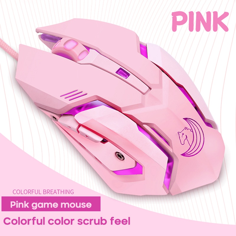 7-przycisk różowy mysz mechaniczna przewodowa mysz metalu makro rozdzielczości mysz USB mysz świecąca do gier RGB mysz ergonomiczna 3200 Dpi