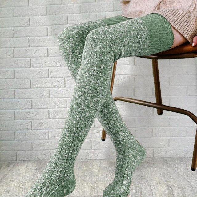 Chaussettes femme imprimé Chaussette chaude dames genouillères pour fille coton couleur unie chaussettes Calzini Donna Long Meias mignon: green