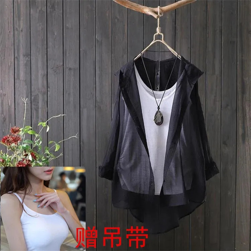 Sunscreen Clothing Front Short After Long Sunscreen Women's Cardigan Thin Hooded Summer Solid Color Coat Long Loose Jacket: XXXL / Beige