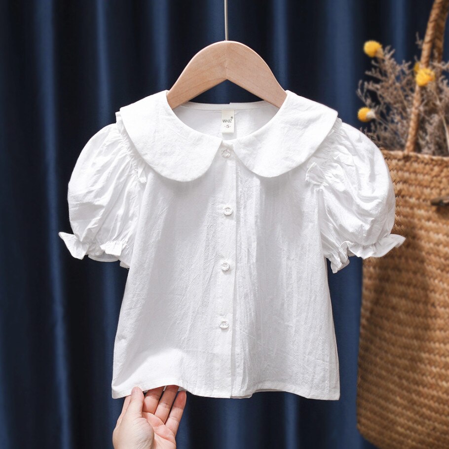 Chemisiers en coton à manches courtes pour bébés filles, vêtements d'été, tenue princesse élégante, mignon, doux, Tee-Shirt de fête, 1-6T: WHITE / 2T(100)