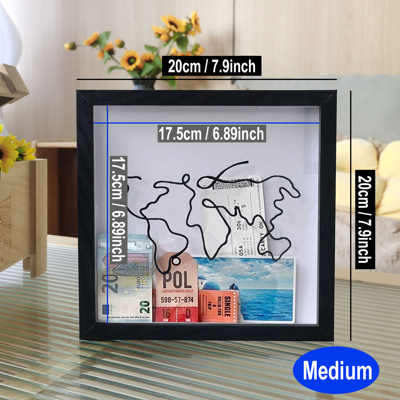 Cadre photo Shadow Box avec fente supérieure – Affichage de billets/mémories, cadre photo pour souvenirs de voyage et collection de souvenirs: YELLOW