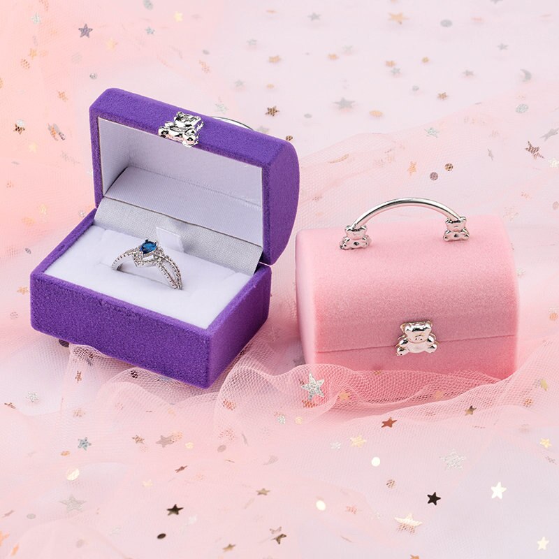 1 Stuk Kleine Sieraden Doos Fluwelen Wedding Ring Box Ketting Display Box Schattige Beer Box Container Case Voor Sieraden verpakking