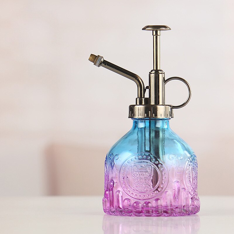 Regadera de vidrio de Color degradado con patrón en relieve, botella rociadora para el hogar para plantas y flores, Mini herramienta rociadora de jardín de 200ML: Blue Purple