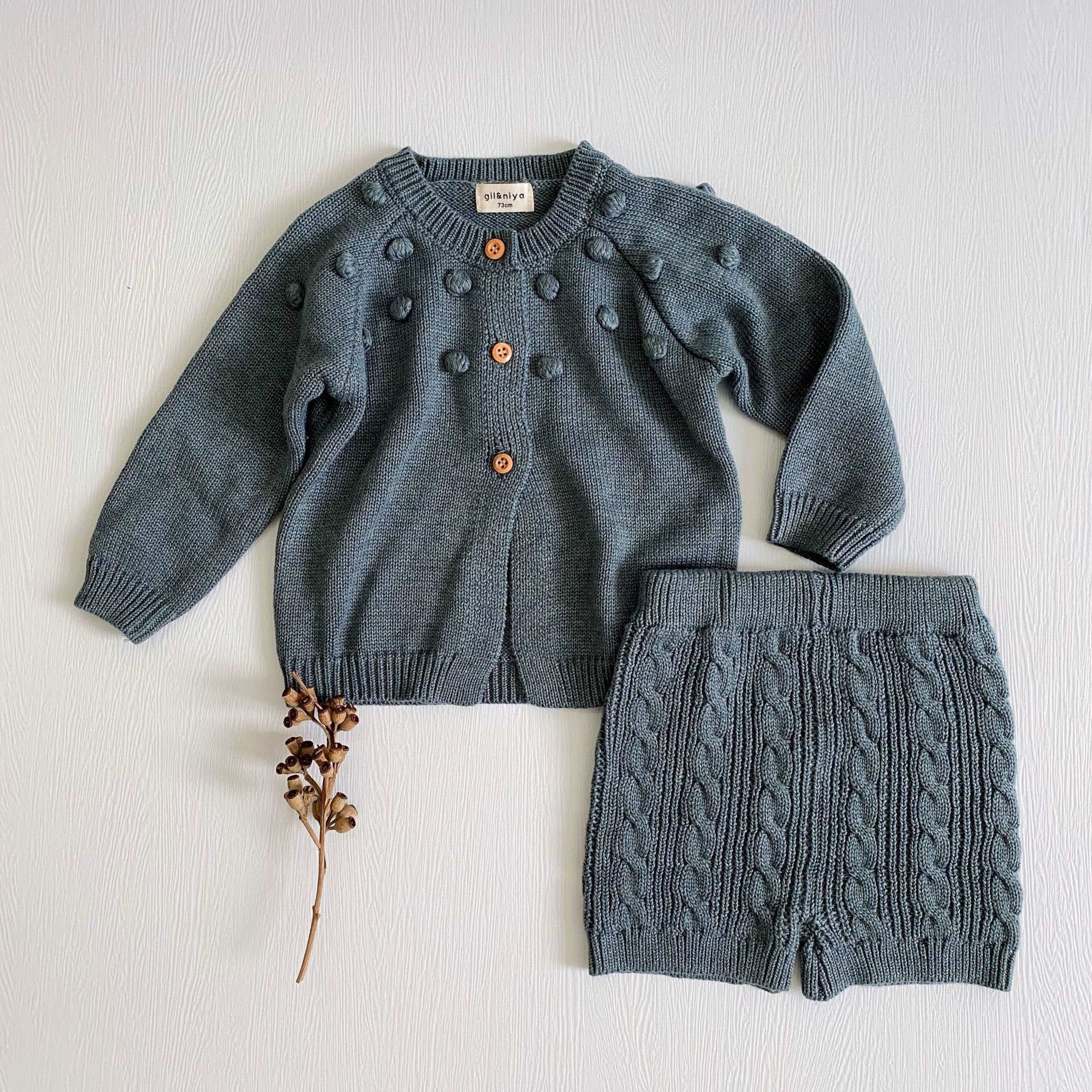 Kinderen Meisje Herfst Kleding Set Leuke Pompom Borduren Baby Meisje Gebreid Vest Trui Warme Jas + Shorts Baby Outfit 2 stuks: Grey / 6-12 Months