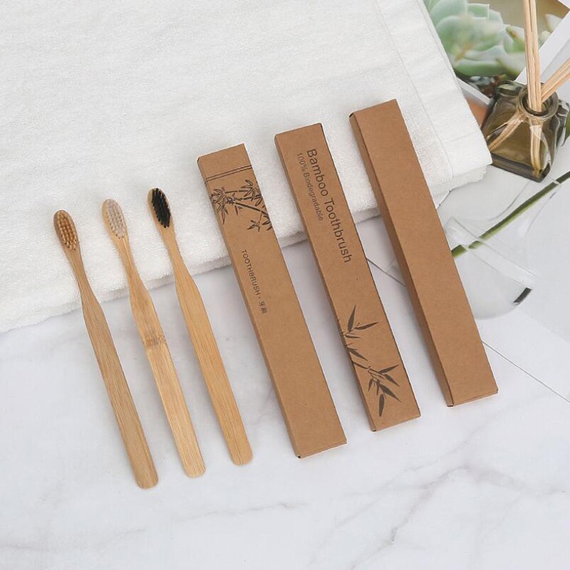 6Pcs Bamboo Toothbrush ECO-Friendly 100% Biodegradable Natural Wood Recyclable Black Clear Colors