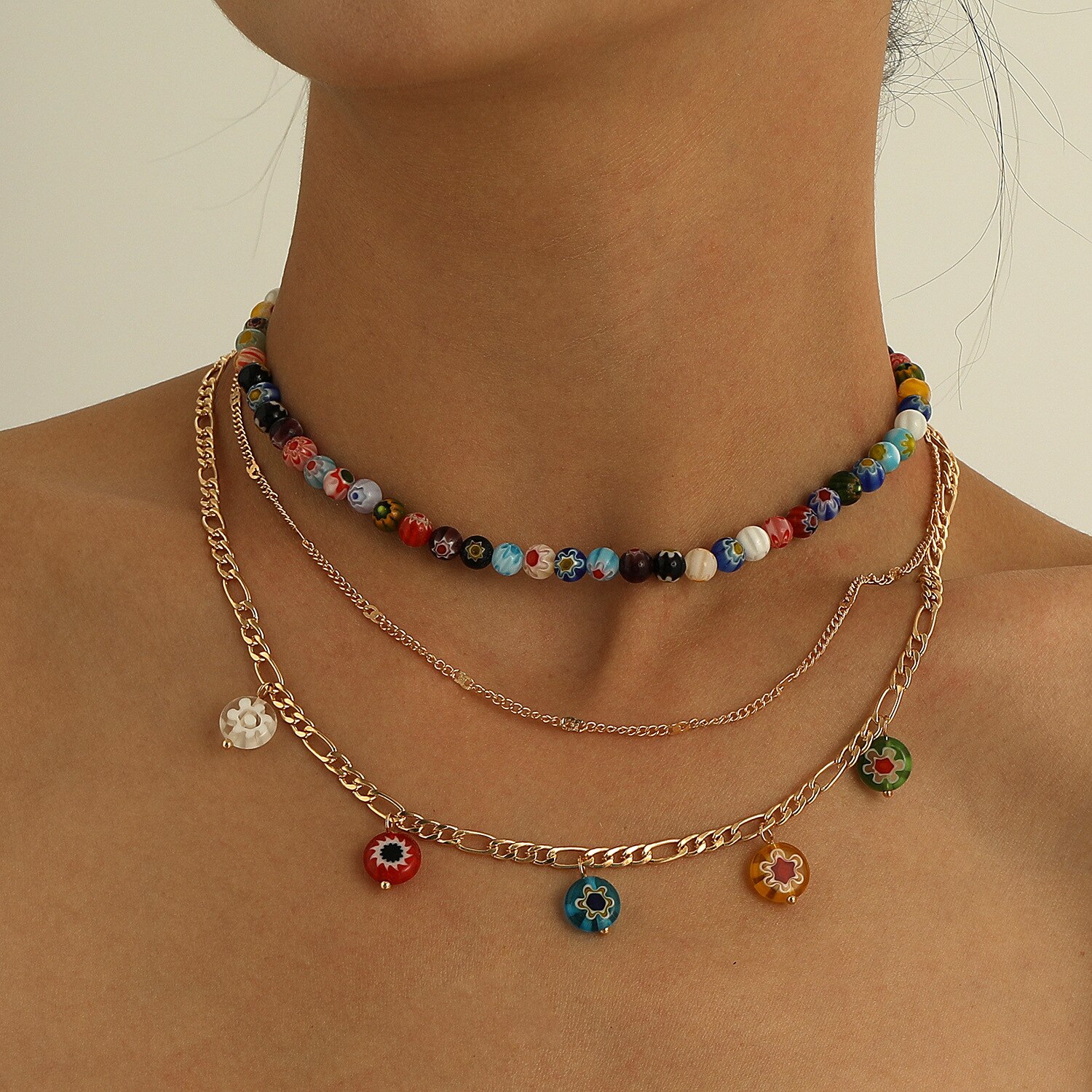 Diezi Koreaanse Multi Layer Gekleurde Glazuur Choker Ketting Voor Vrouwen Meisjes Bohemian Multicolor Willekeurige Fruit Kralen Ketting Sieraden