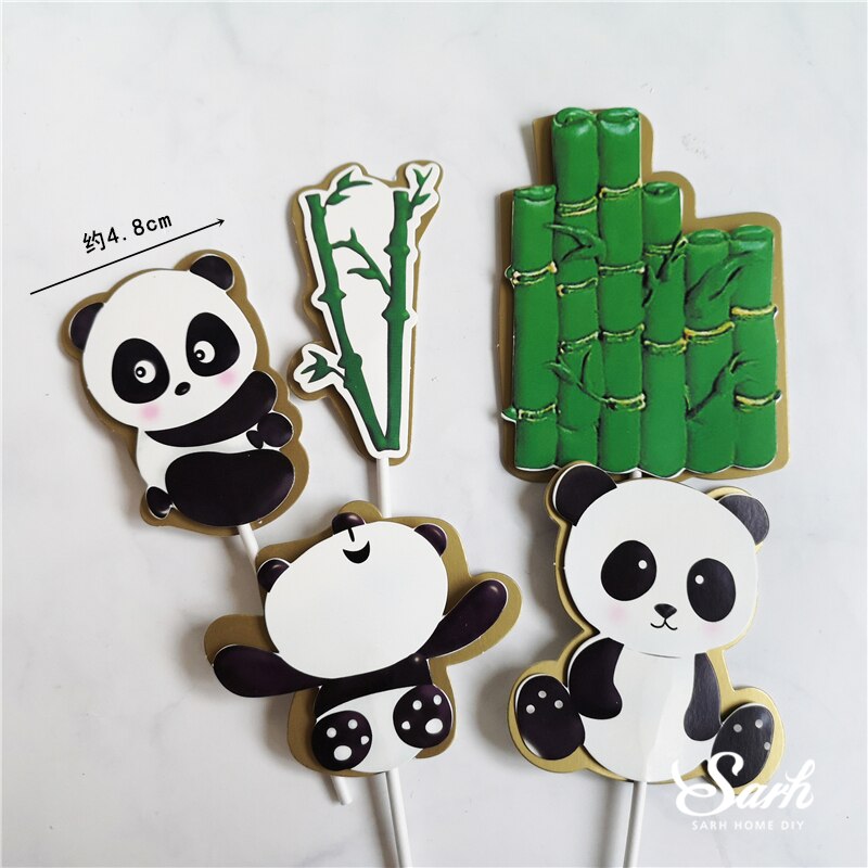 Panda bamboo Cake Topper Happy Birthday Turtle leaf Clay Decoration for Children's Boy Girl Party Supplies Baking Lovely