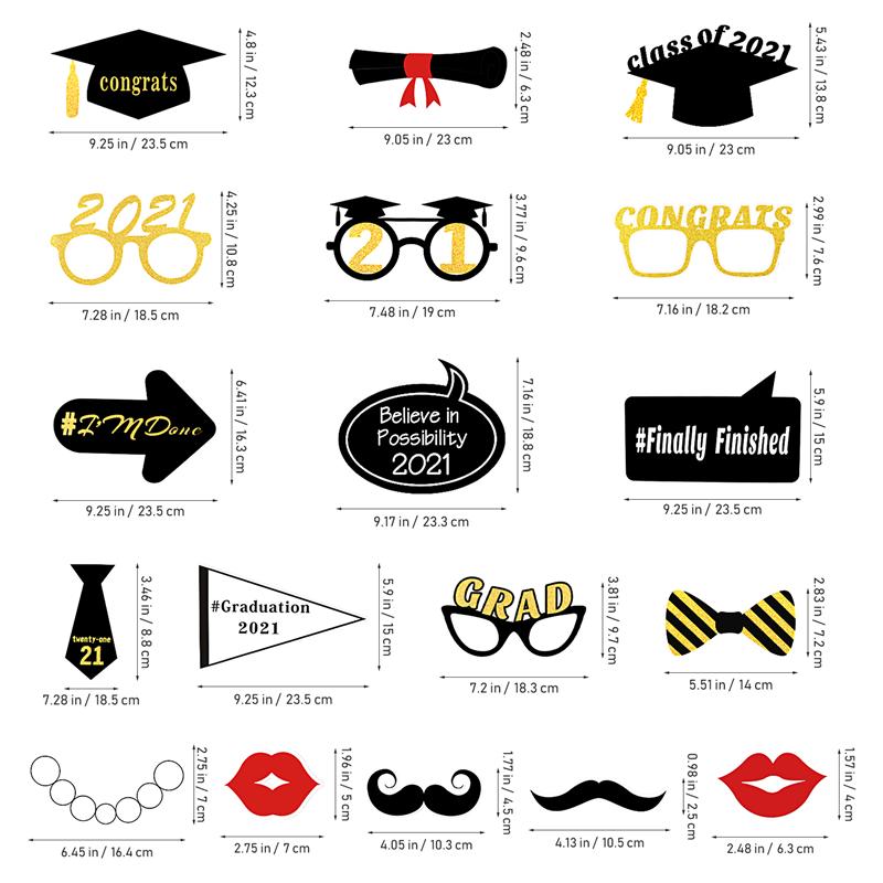 18pcs Handheld Photo Booth Props Graduation Photo Props Pre-Glued with Wooden Sticks for Taking Photos Graduation Seasons
