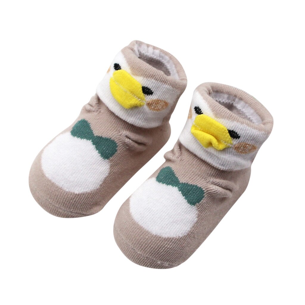 Baby Infant Socks Toddler Girls Boy Animal duck Printing Anti-slip Socks baby Cotton socks носки детские: Khaki 