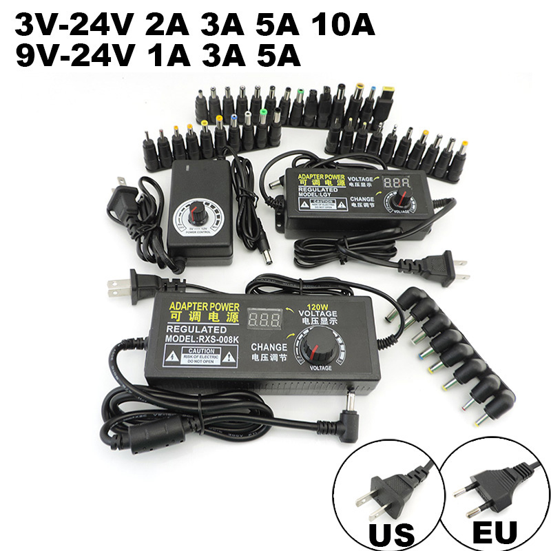 Universal Einstellbare AC 220V Zu DC 12V 9v 24v Netzteil ladegerät 9V-24V 3V-12V 1A 2A 3A Adapter 8pin 10pin DC stecker o1