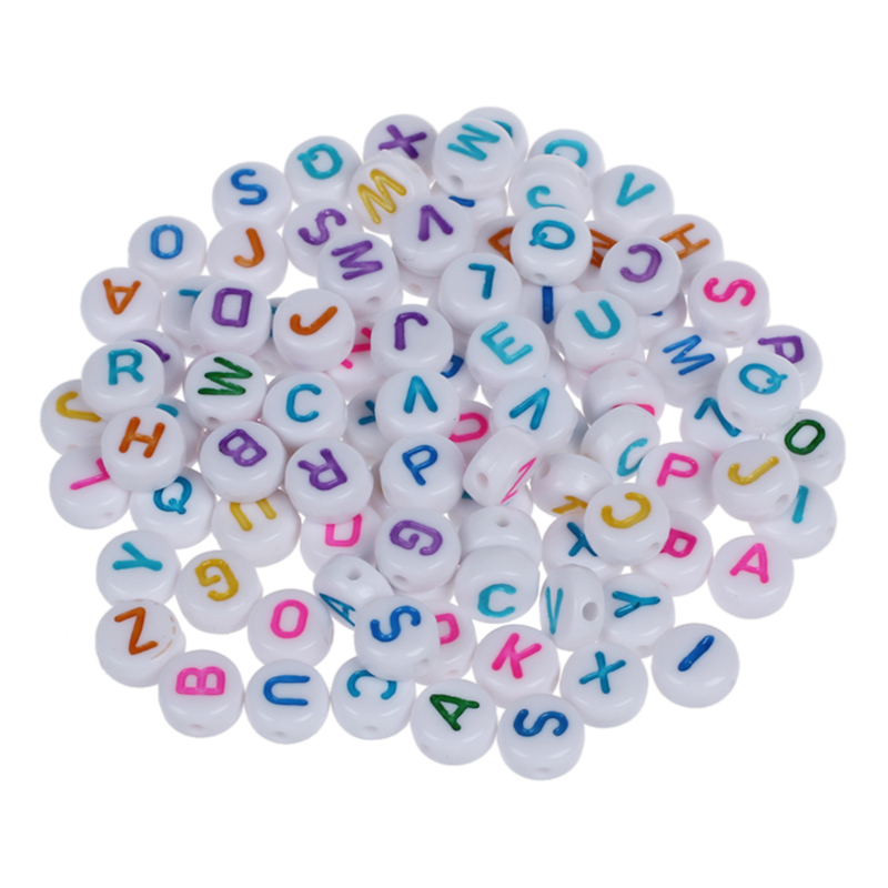 100 Perline Acriliche Bianche Con Lettera L - 7x4 Mm, Foro 1 Mm - Per Creare Bracciali Personalizzati, Collane, Portachiavi E Bigiotteria Fai Da Te