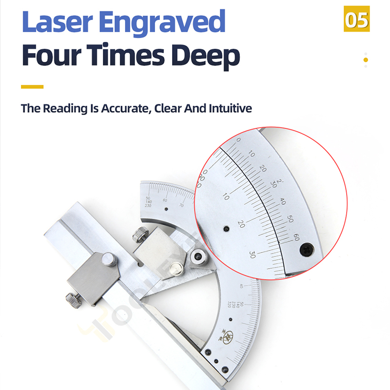 thumbnail image 2 of Eoocvt Universal Stainless Steel Vernier Bevel Protractor – 0-320° Angle Finder With Laser Engraving 2 of 5
