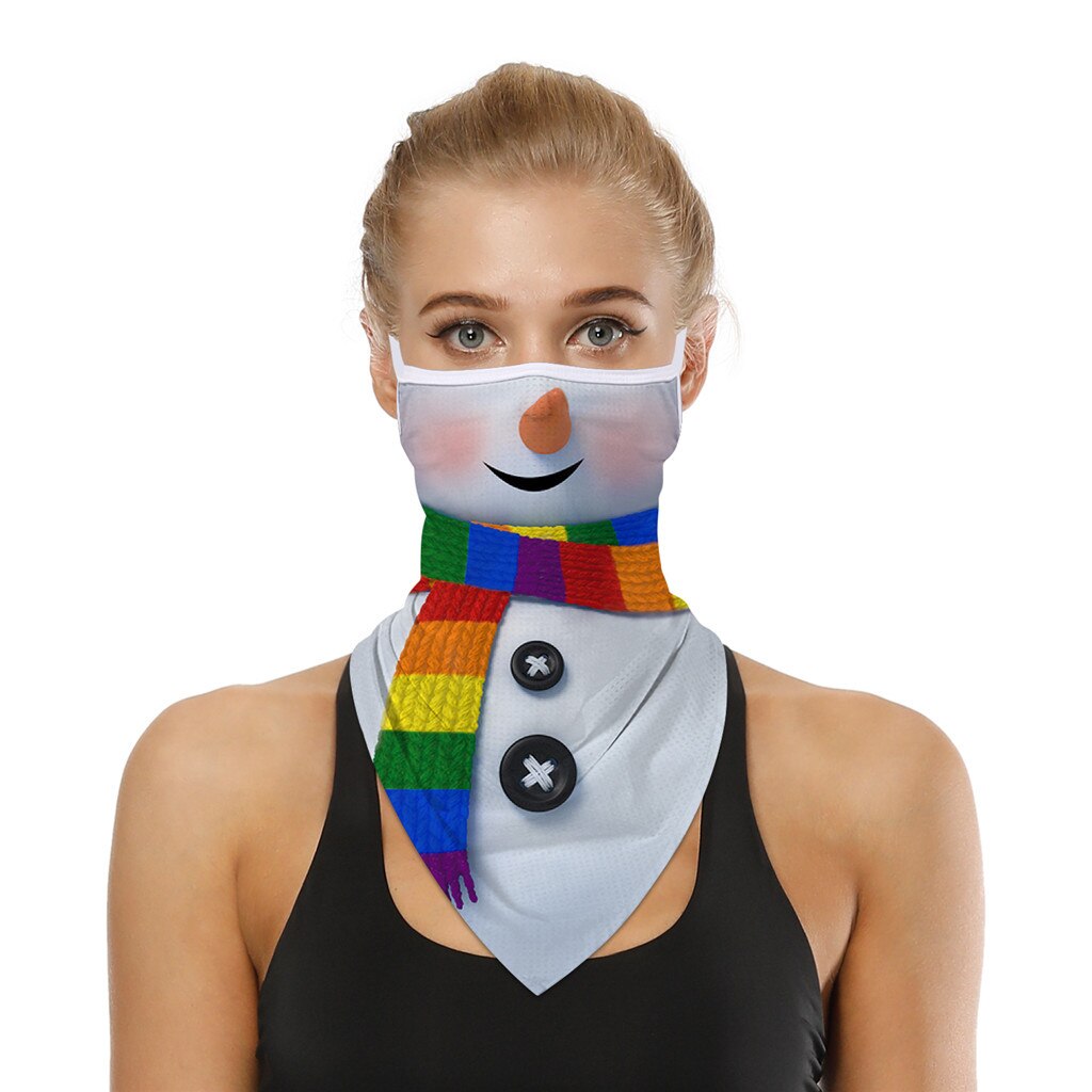 25# 1pc Snowman Santa Claus Party Mask Scarf Merry Christmas Print Seamless Ear Mask Sports Scarf Neck Tube Face Riding Masks