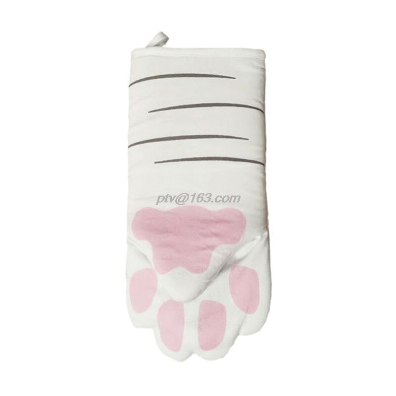 3D dessin animé chat pattes four mitaine longue coton cuisson isolation gants micro-ondes résistant à la chaleur anti-dérapant cuisine gants: B