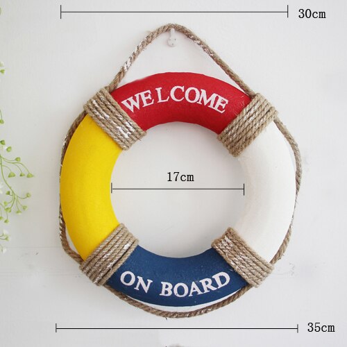 Welcome Wall ornament Life Buoy Foam Aboard Nautical Life Lifebuoy Ring Boat Wall Hanging Mediterranean Style Home Decor: 35cm F