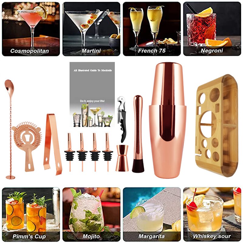 1-13 Piece Cocktail Shaker with Stylish Stand Bar Set (Copper and Black)Everything for Pefect Home Bartending