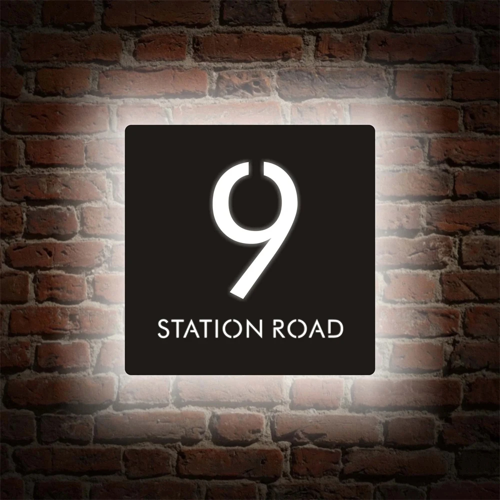 Home Custom House Number Sign LED Light Plate Number Box 3D Illuminated Square Acrylic Name Address Outside Door Plaque Decor: M / Khaki / 60cm