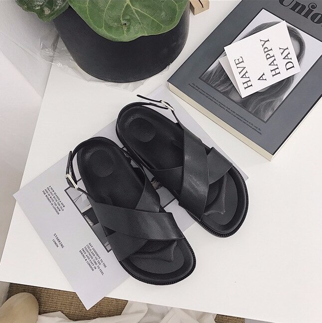 Sandales de plage antidérapantes, Chaussures en caoutchouc en Vogue pour femmes, extérieur, à forme plate, Babouche, Chaussures noires sympas, de Style collégial: 39