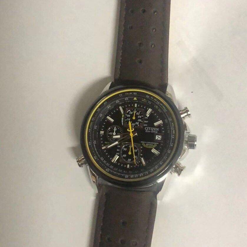 Luxo japão marca relógios de quartzo negócios casual aço/pulseira couro relógio masculino azul anjos world chronograph relógio pulso: 4 Button-Brown