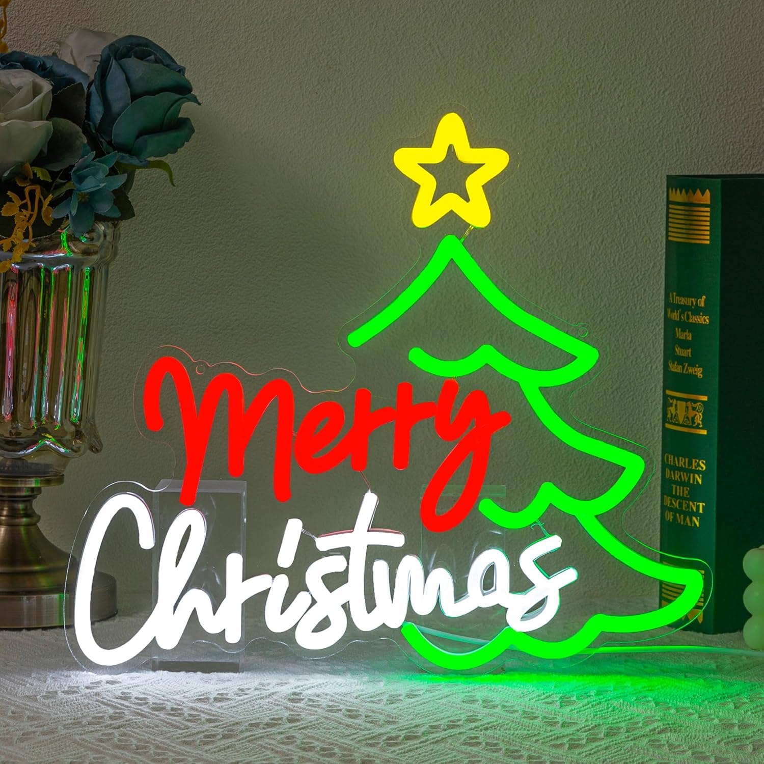 Letrero de neón para árbol de Navidad, luz LED para dormitorio, habitación, cueva de hombre, Bar de cumpleaños, de boda, decoración del hogar,: YELLOW