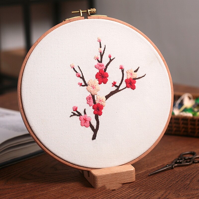 Chinese DIY Lotus Embroidery Kit with Hoop Craft kits Pattern Printed Cross-stitch Set Handmade Sewing Art Painting Home Decor: 5 / 20cm plastic hoop
