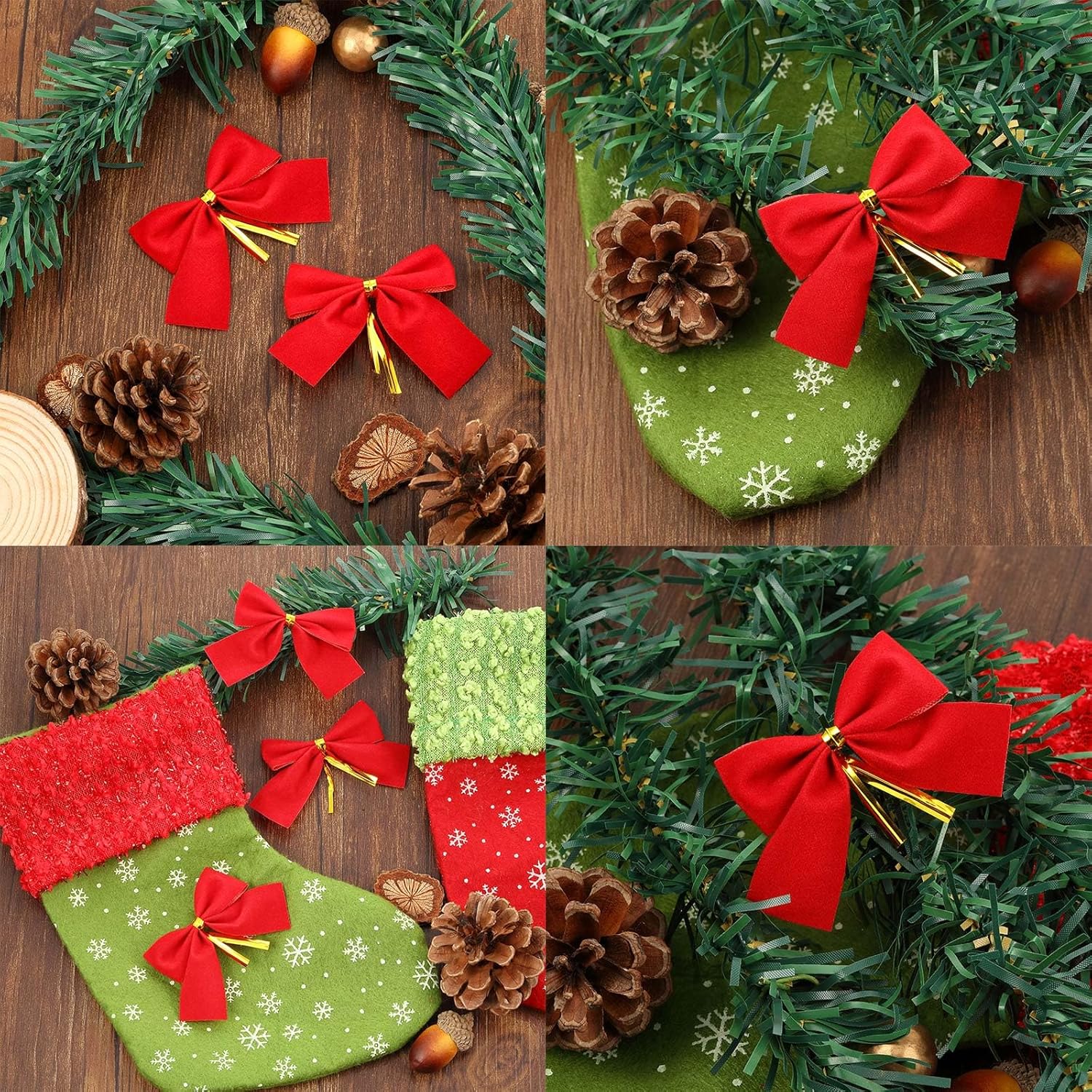 12–60 Stück Mini-Weihnachtsbaum-Band-Schleifen, Ornamente, dekorative Schleifen für Kranzdekoration und Urlaubs-Geschenkverpackungszubehör