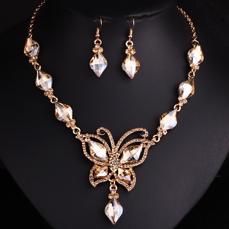 Jewelry Silver plated Crystal Rhinestones Necklace and Earrings set Women Bridal Wedding Jewelry sets