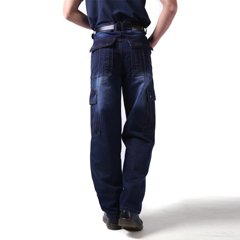 Pantalones vaqueros holgados de estilo hip hop para hombre, pantalón vaquero Punk desgastado de talla grande 30-46, con bolsillos grandes, para monopatín, Rap