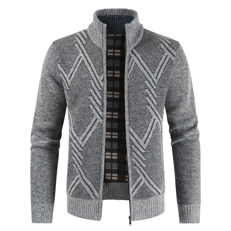 Cardigan en coton pour hommes, pull, pull, pull, géométrique, fermeture éclair, Slim Fit, printemps automne: Light Gray / XXL