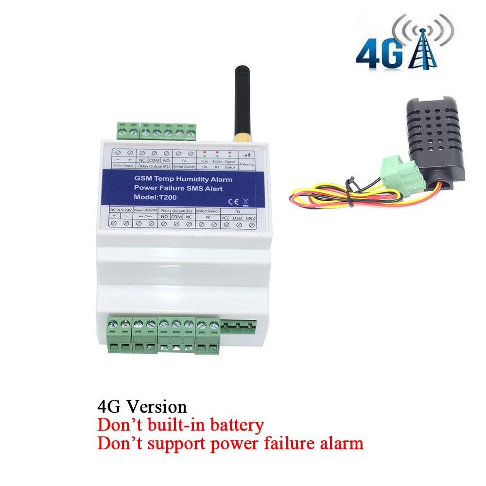 Control remoto DIN-rail GSM 4G SMS, Monitor de estado de humedad y temperatura, alarma con 2 salidas de relé, recordatorio de alarma de fallo de potencia: 4G Version Type A