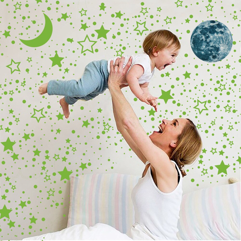 Gloeiende holle ster maan stippen muurstickers huisdecoratie glow in the dark sticker vinyl babykamer slaapkamer woonkamer decoratie