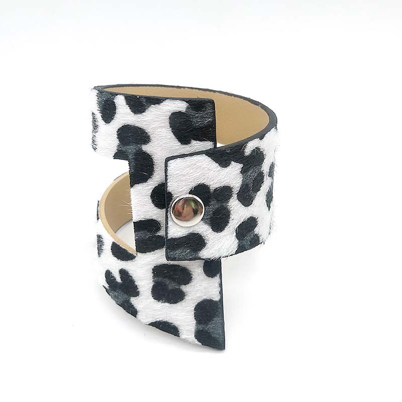 D&amp;D Triangle Circle Leopard Print Wide Leather Bracelets Women Vintage Leather Jewellery Cool: 3