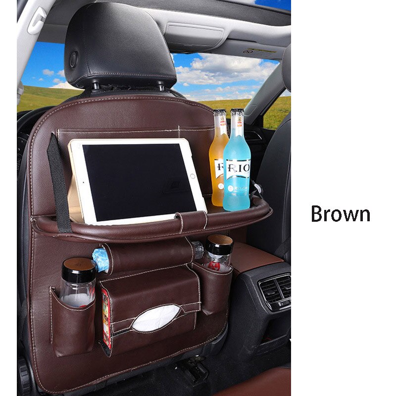 Car Ceat Storage Bag Hanging Universal Auto Multi-pocket PU Organizer Bag Leather Pad Car Ceat Shopping Cover: Brown